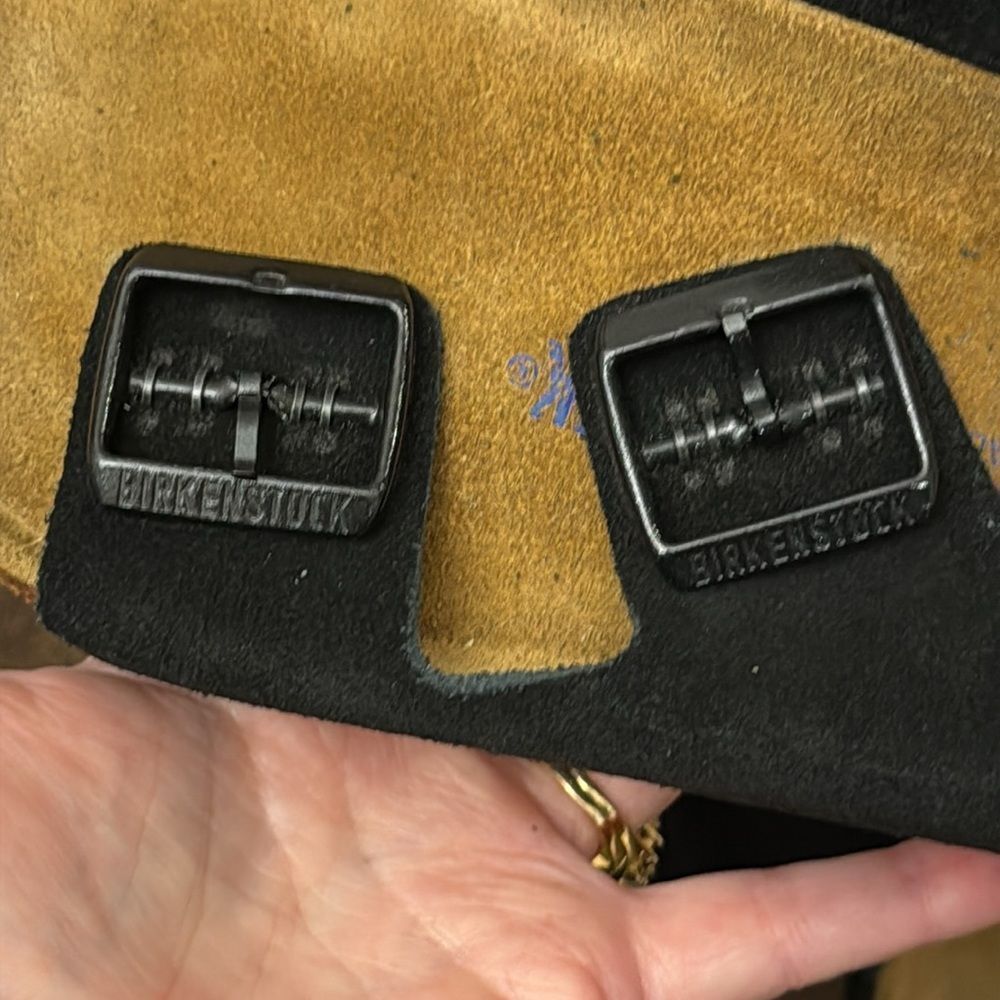 BIRKENSTOCK ARIZONA SOFT FOOTBED BLACK SUEDE CORK DOUBLE BUCKLE 39 REGULAR M6 L8 - Picture 15 of 15